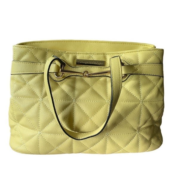 Catherine Malandrino Diamond Quilted Yellow Tote Ladies Handbag Vegan Leather - Picture 14 of 14